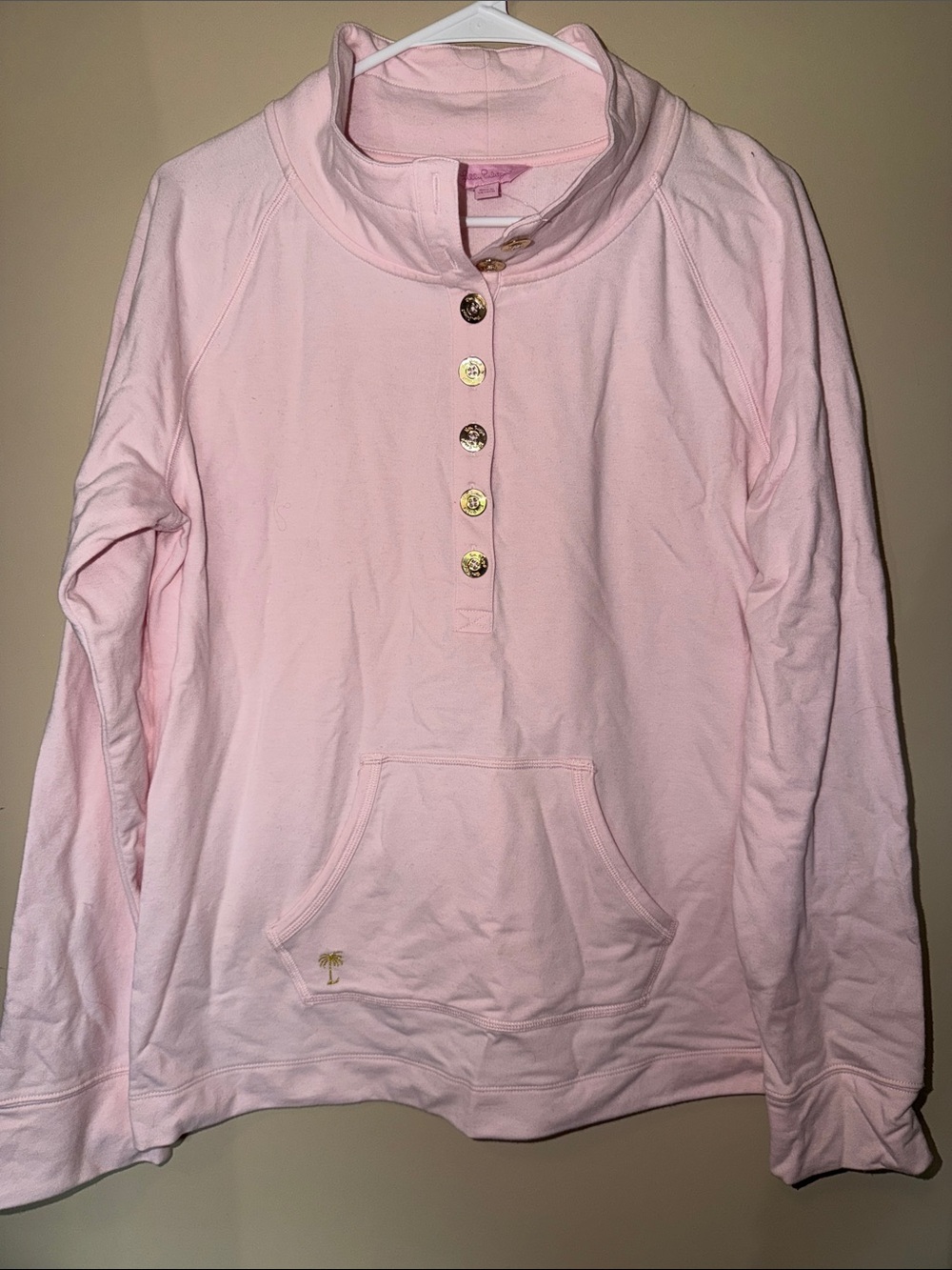 Lilly Pulitzer Light Pink Pullover Henley with Gold Buttons